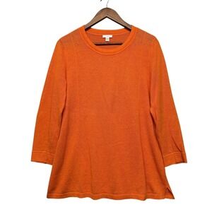 J. Jill Sweater Women M Tall Orange Linen Blend 3/4 Sleeve Crew Neck Breathable